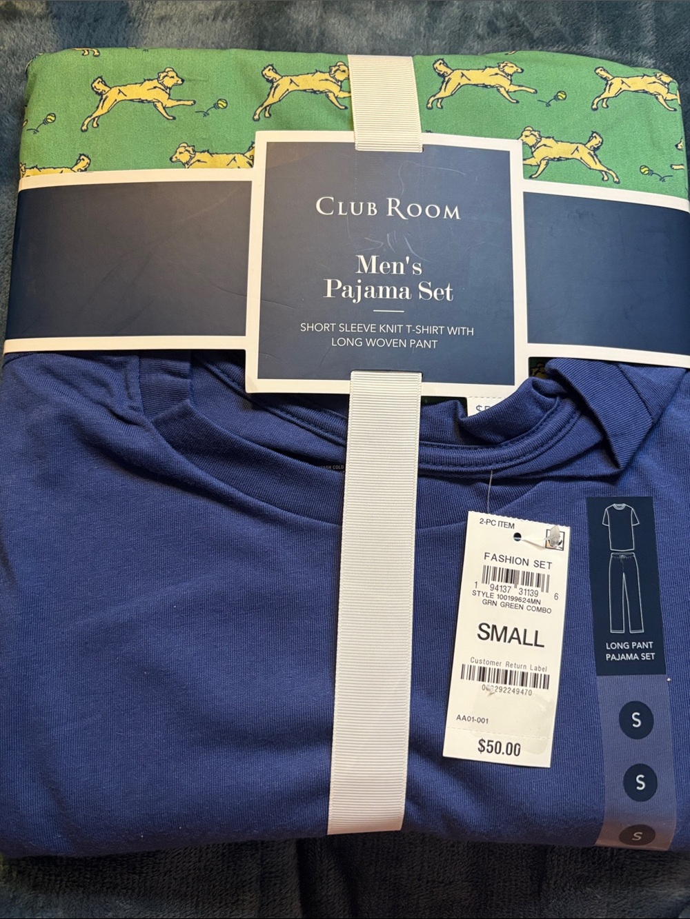 Club Room Navy Tee with Green Dog-Print Pajama Pants